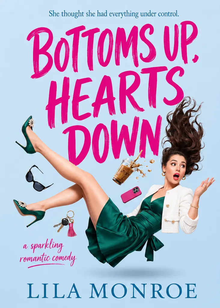 Bottoms Up, Hearts Down by Daisy Kemp — Illustrated Romance book cover design