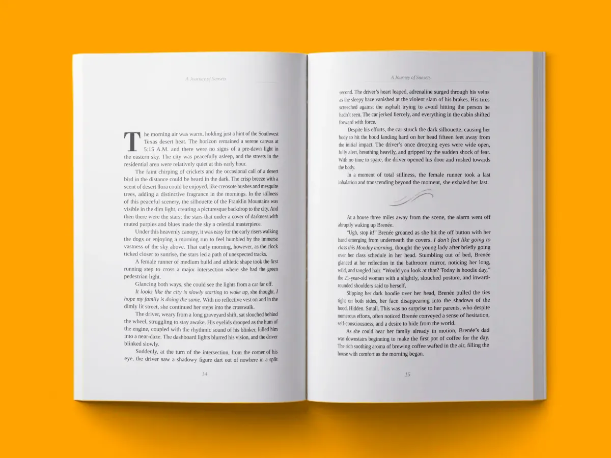 A Journey of Sunsets — memoir book interior typeset by HMD Publishing
