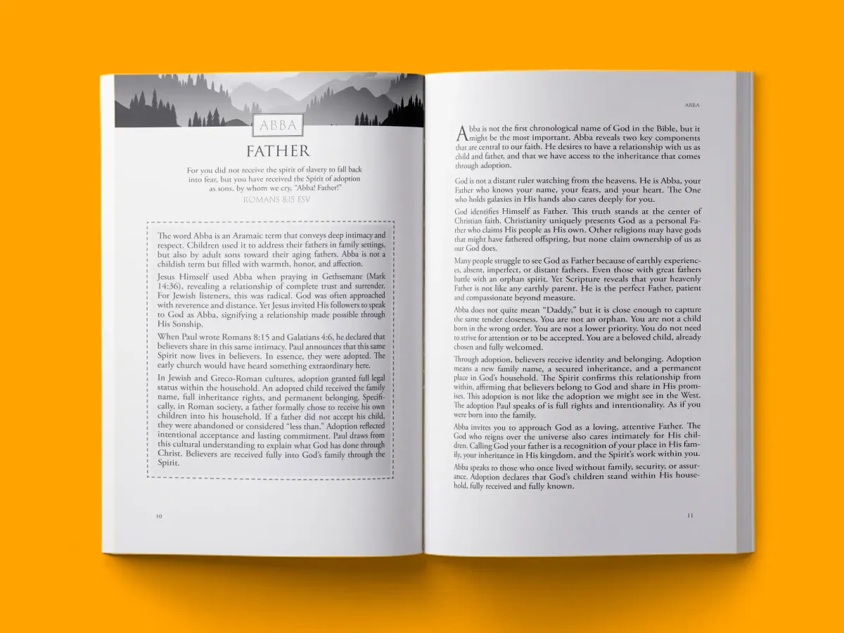Names of God Devotional — devotional book interior typeset by HMD Publishing