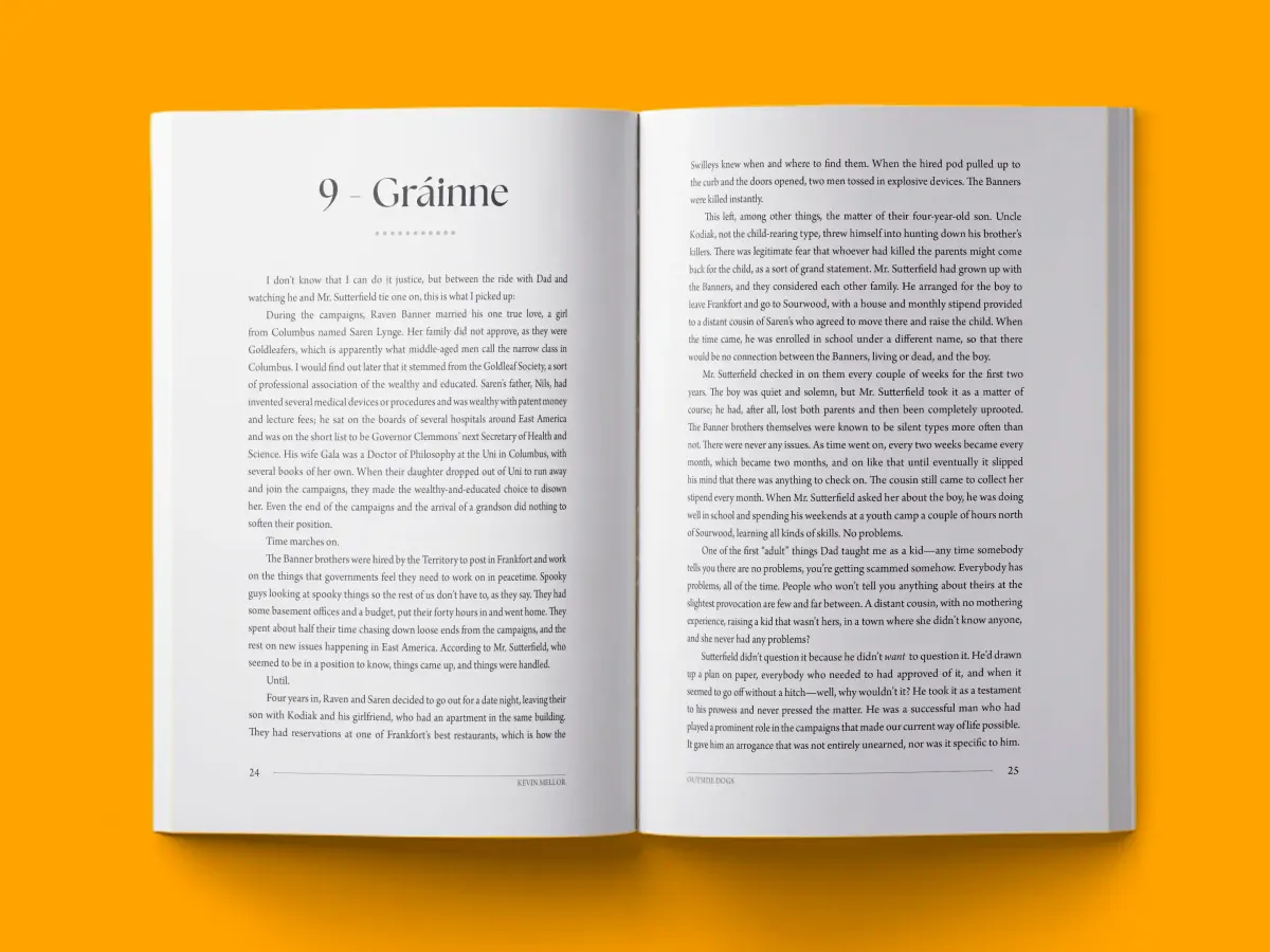 Outside Dogs — literary fiction book interior typeset by HMD Publishing