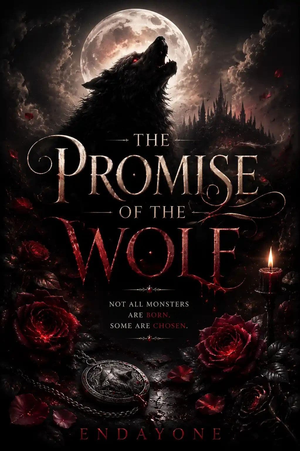 The Promise of the Wolf by Endayone ebook cover for the Dark Romantic Fantasy book cover design portfolio.