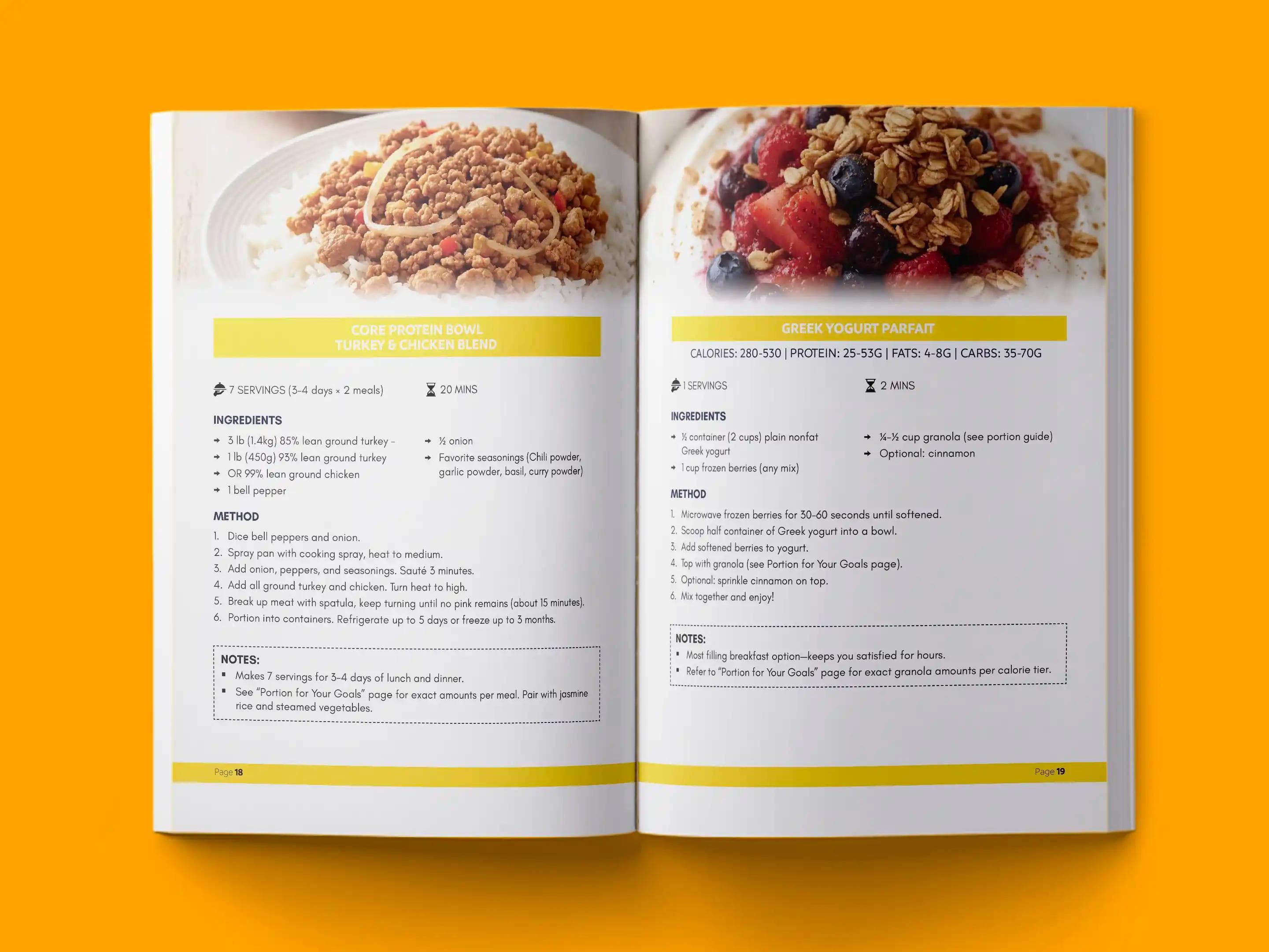 book formatting sample for Weight Loss Made Simple by , showing Cookbook interior page layout by HMD Publishing