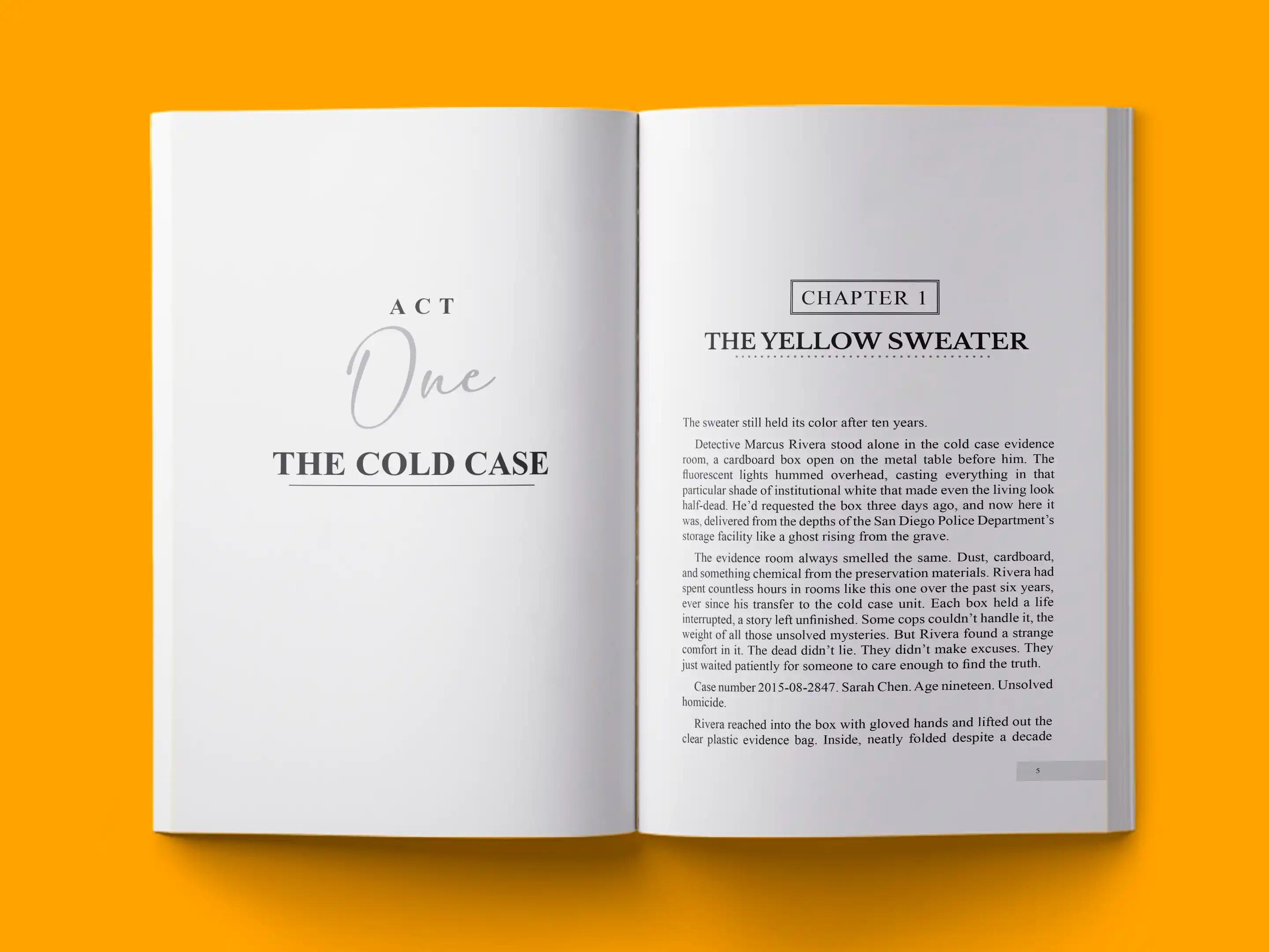 book formatting sample for The Girl in a yellow sweater by , showing Fantasy interior page layout by HMD Publishing