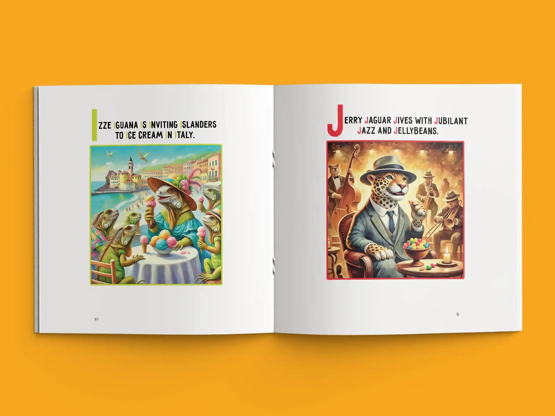book formatting sample for Alice Alpaca and the AMAZING ABC’s by , showing Children's interior page layout by HMD Publishing