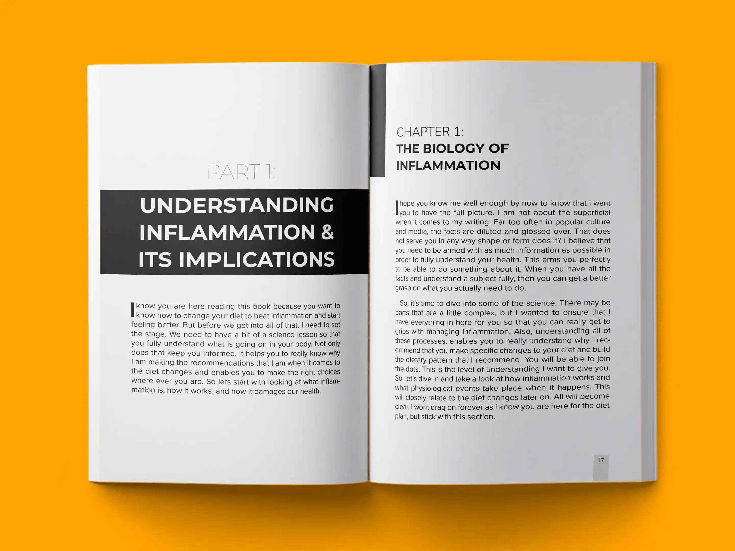 book formatting sample for The Anti Inflammatory Diet by Private Client, showing Self-Help interior page layout by HMD Publishing