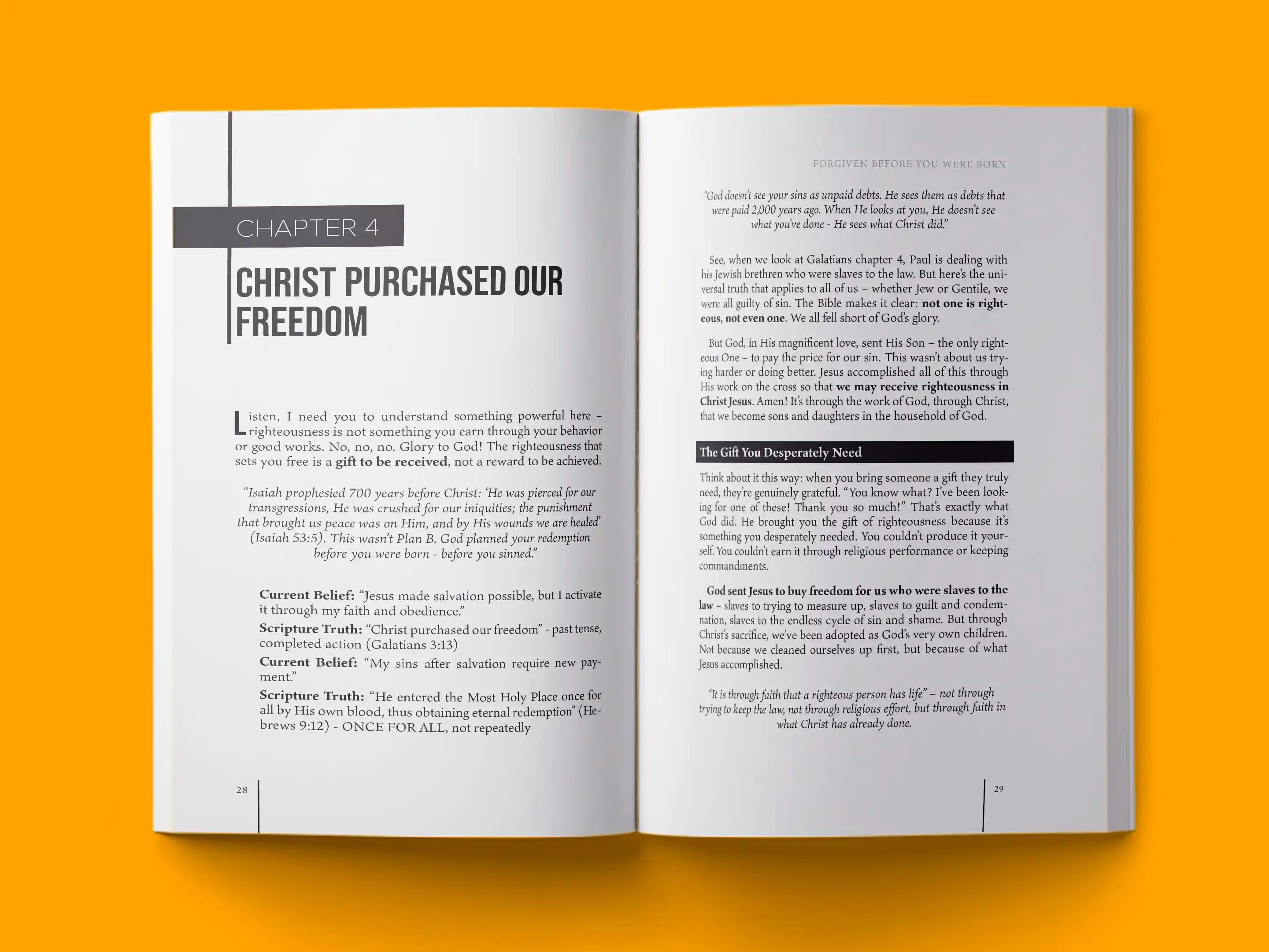book formatting sample for Forgiven Before You Were Born by , showing Non-Fiction interior page layout by HMD Publishing