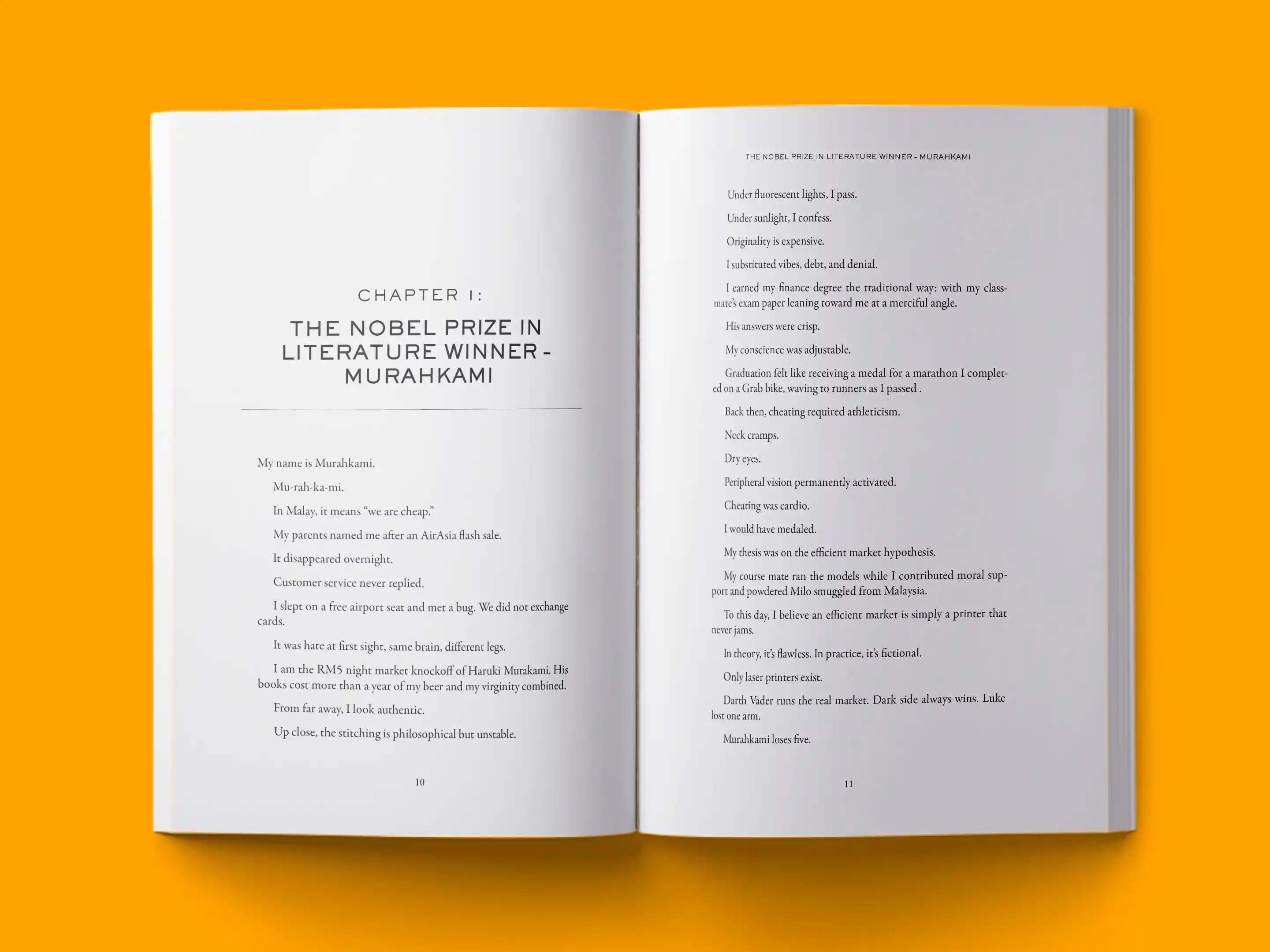 book formatting sample for Murahkami, Kafka + Selome on the Shore by , showing Fantasy interior page layout by HMD Publishing