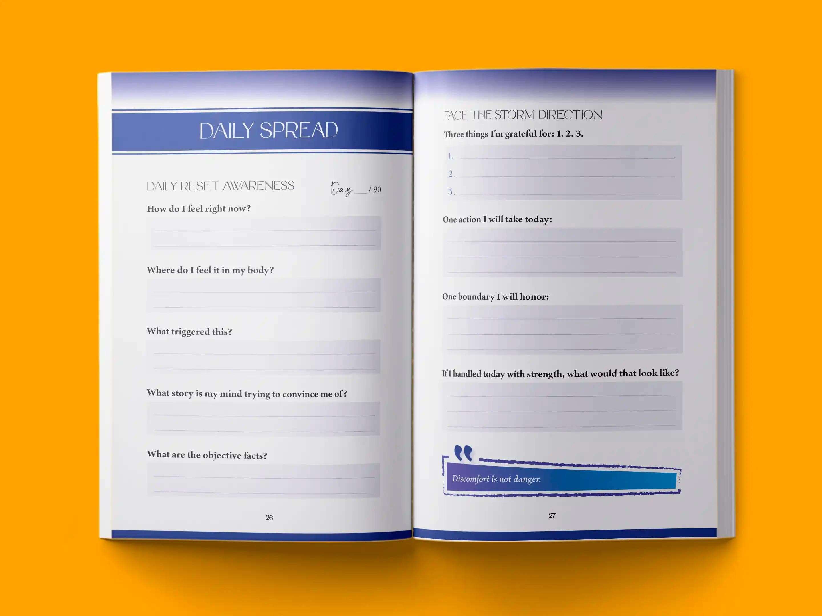 book formatting sample for Face the Storm by , showing Workbook interior page layout by HMD Publishing