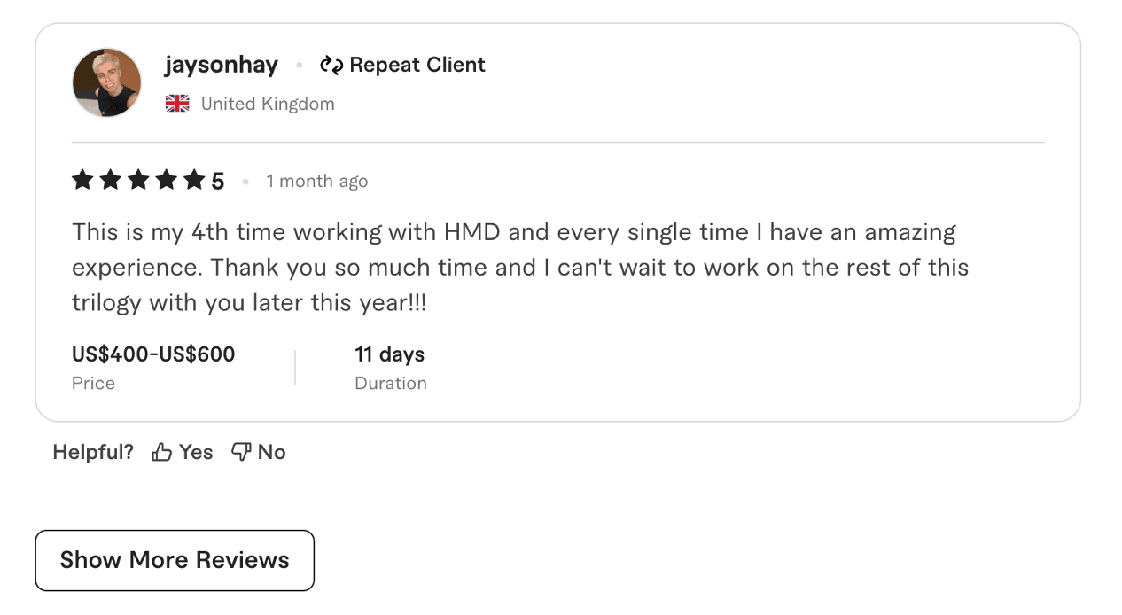 Fiverr 5-star review from Jayson Haynes