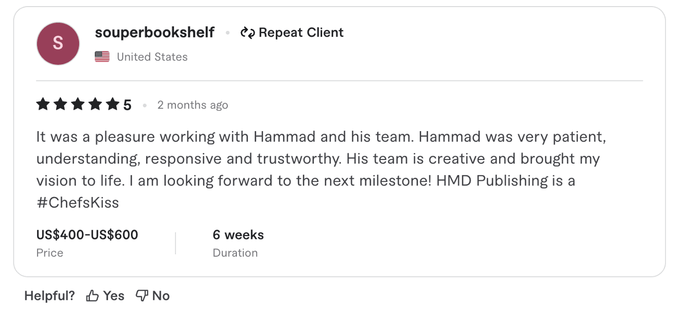 Fiverr 5-star review from Lisa Hughes