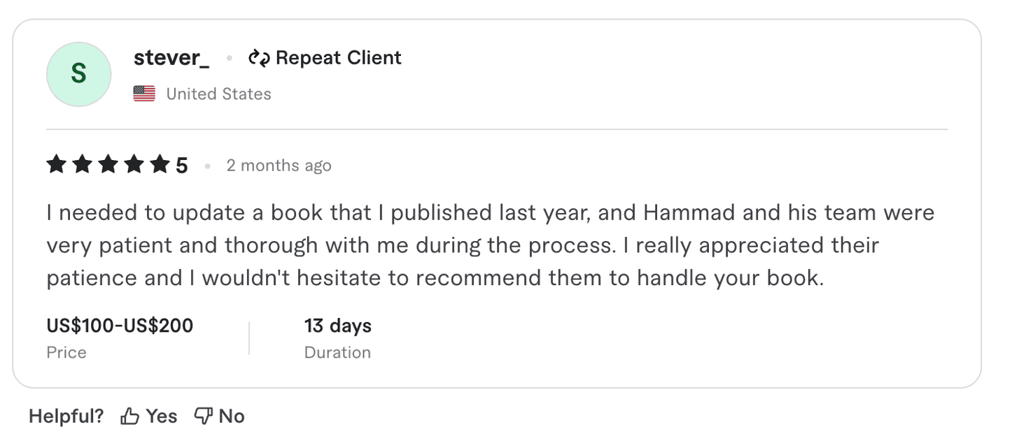 Fiverr 5-star review from Steve Robinson