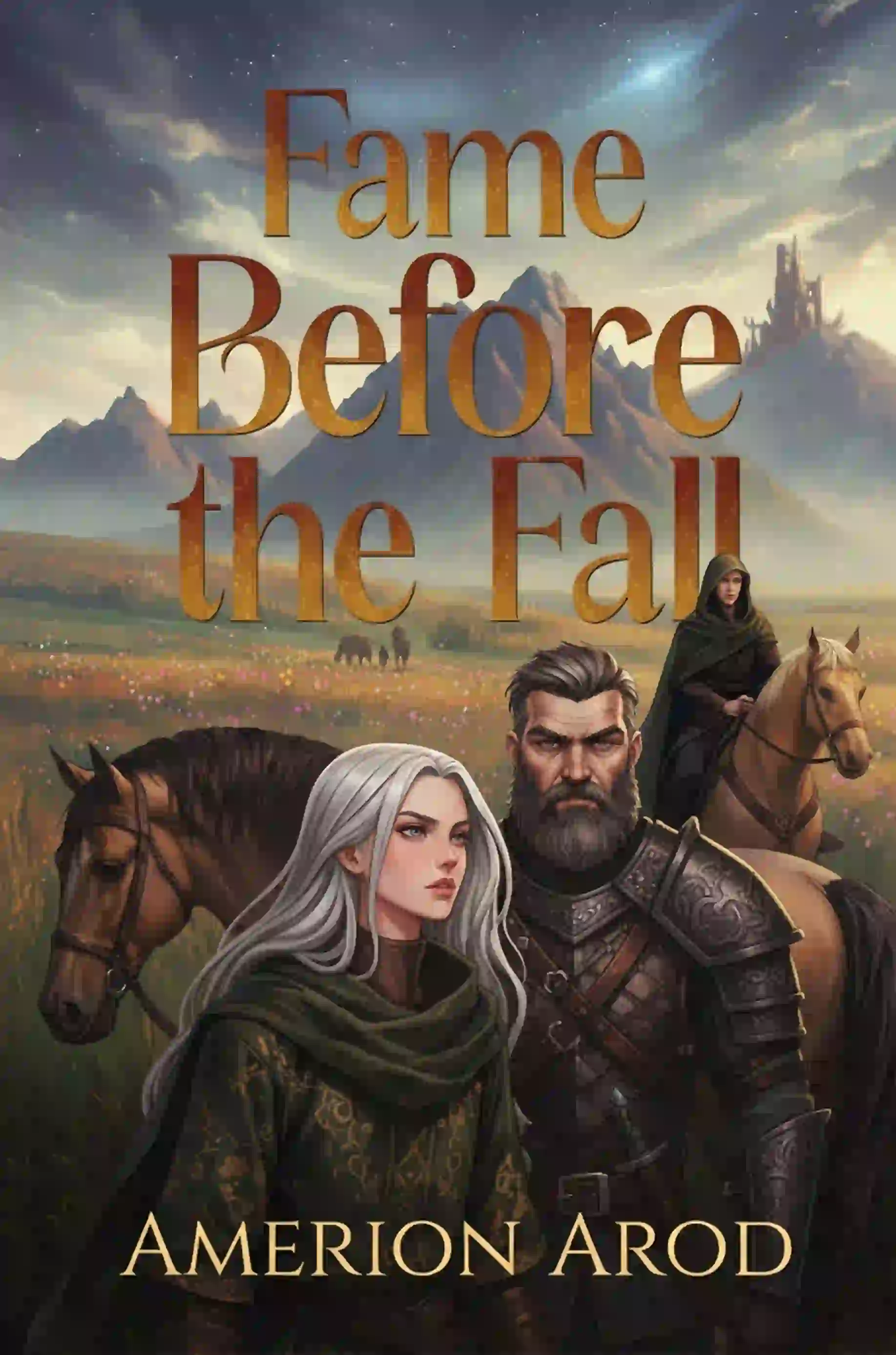book cover design for Fame Before the Fall by AMERION AROD, a Fantasy fiction portfolio project by HMD Publishing