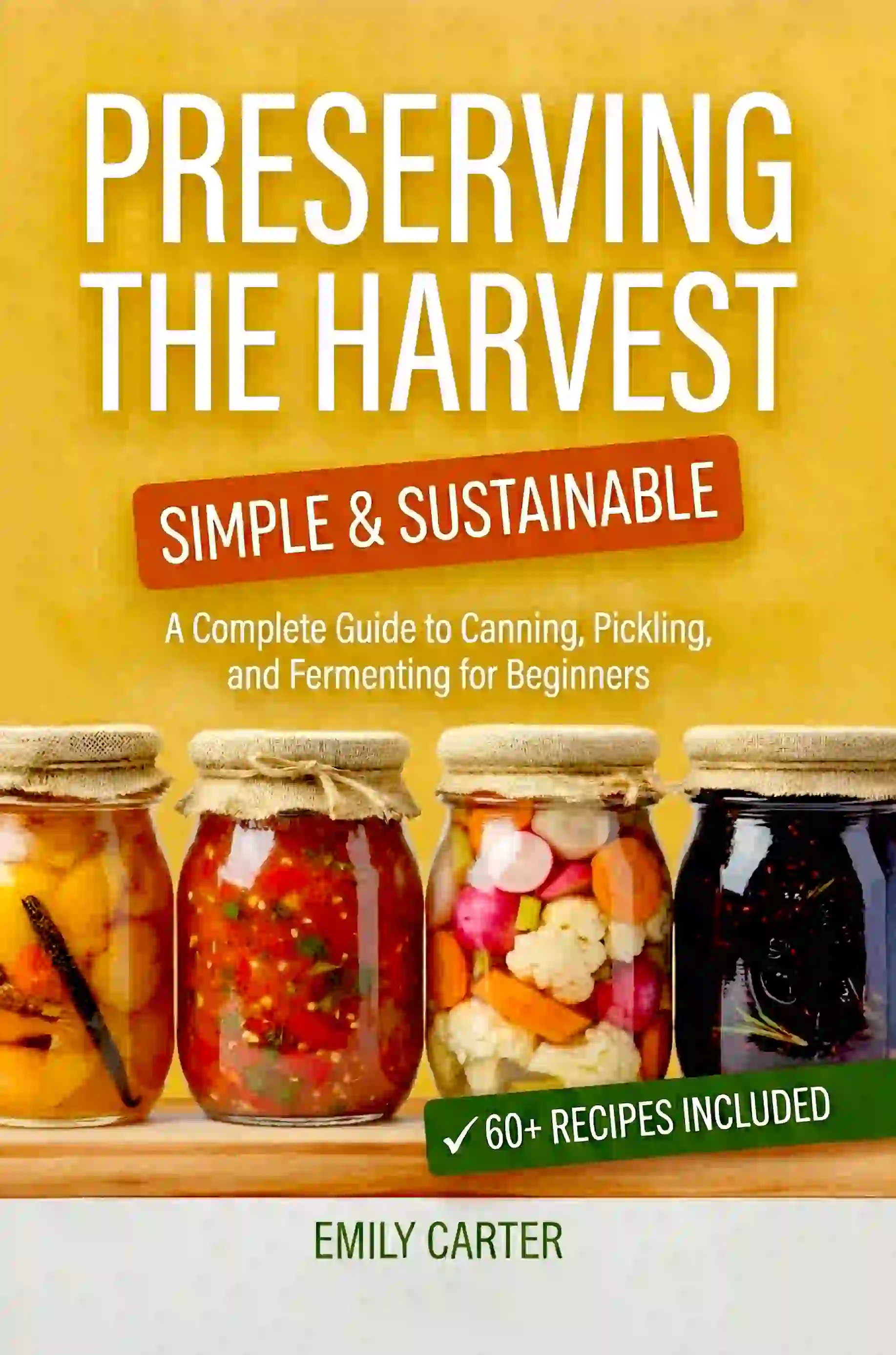 book cover design for PRESERVING THE HARVEST by EMILY CARTER, a Cookbook non-fiction portfolio project by HMD Publishing