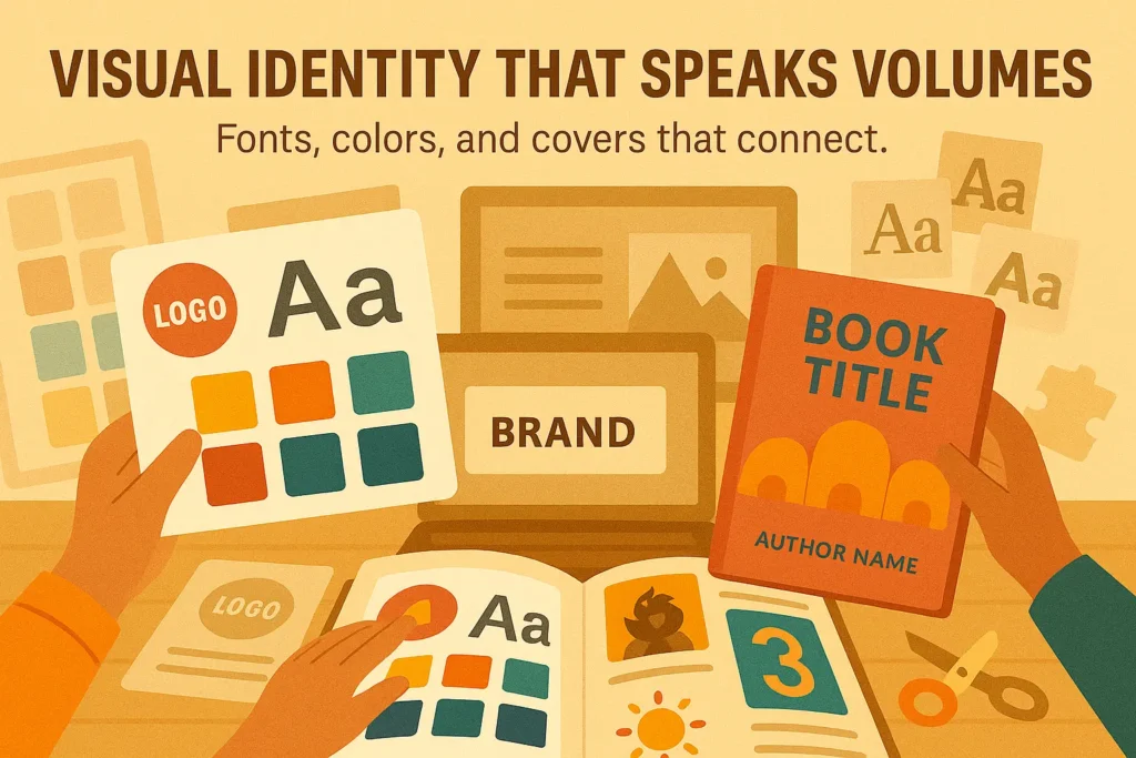 Visual branding elements and branding tools for maintaining brand consistency in author marketing