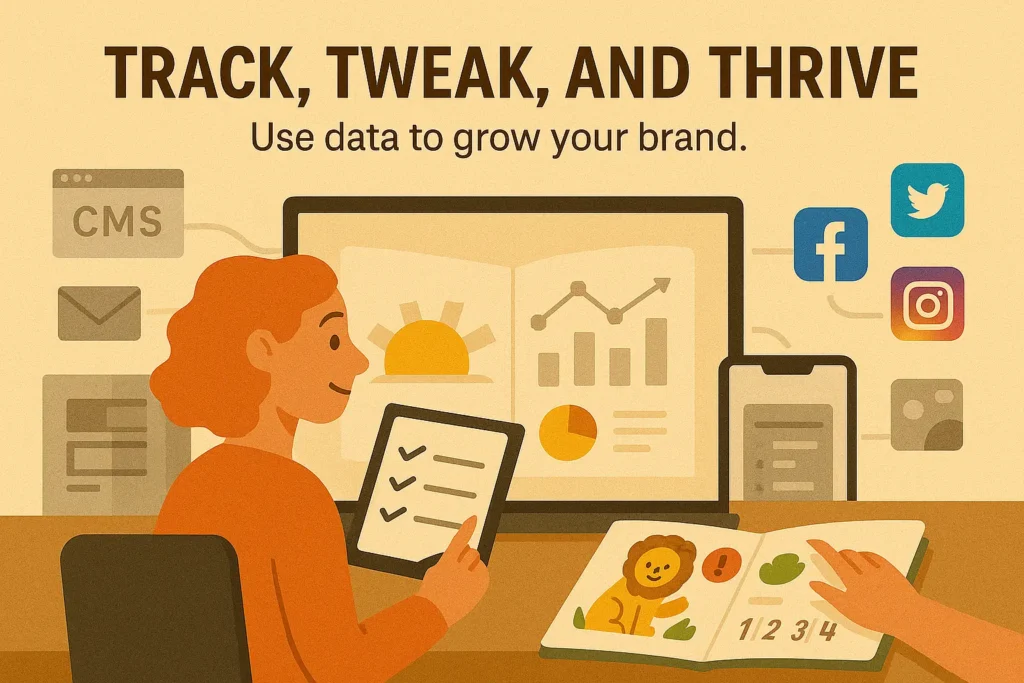 Author using branding tools to monitor branding elements and online presence